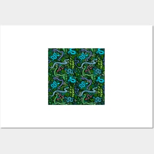 Slithering Snakes - Blue & Green Posters and Art